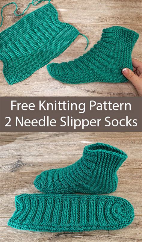 Free Knitting Pattern for Easy Two Needle Ribbed Slipper Socks | Knitted slippers pattern, Sock ...