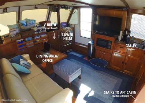 Tour inside our cozy live aboard trawler - Blue Turtle Cruising