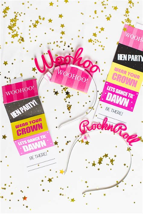 Free Printable Hen Party Invites Invitations Bachelorette Party with Crown & Glory Head Bands ...