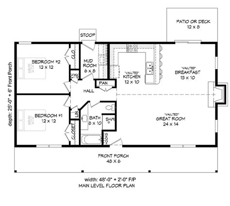 House Plan 51429 - Ranch Style with 1200 Sq Ft, 2 Bed, 1 Bath