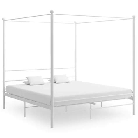VIDAXL CANOPY BED Frame White Metal 180x200 cm Super King £132.05 - PicClick UK
