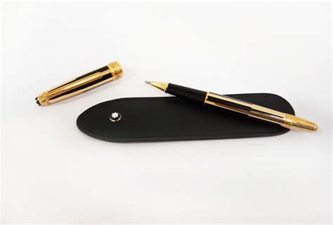 Mont blanc Meisterstuck Solitaire Gold And Black Roller Ball Pen With Mb Black Pouch - Imported