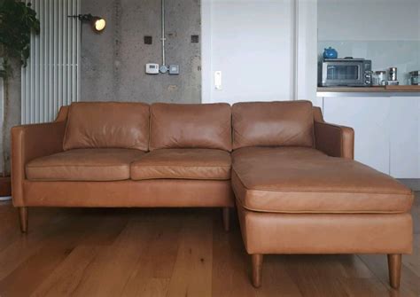 West Elm Hamilton 2-Piece Leather Chaise Sectional Sofa (Tan Sienna Leather) | in Sheffield ...