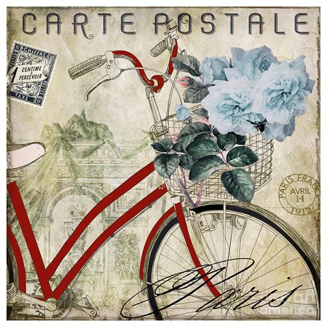 Carte Postale Vintage Bicycle Painting by Mindy Sommers