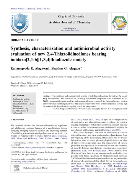 (PDF) Synthesis, characterization and antimicrobial activity evaluation ...