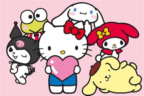 hello kitty and her friends are holding a heart