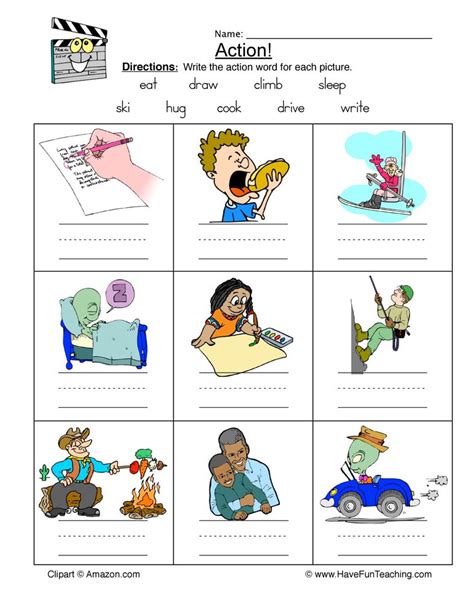 Identifying Action Words Worksheet | Action verbs worksheet, Verb ...