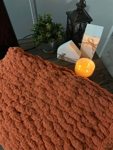 Burnt Orange chunky knit blanket | Etsy