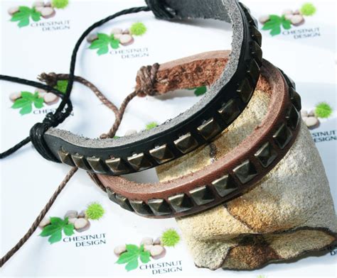 Leather Bracelet with Brass studs