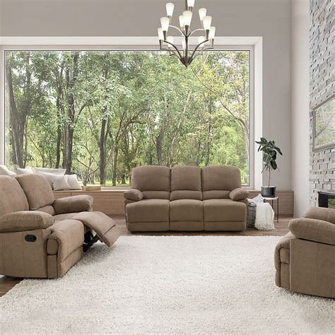 Corliving 3-Piece Lea Brown Chenille Fabric Reclining Sofa Set | The Home Depot Canada