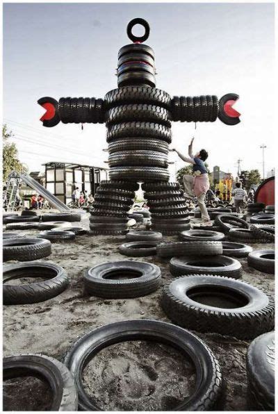 tires are used to set up this | Tire playground, Cool playgrounds, Used tires