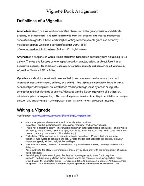 Vignette Examples Writing