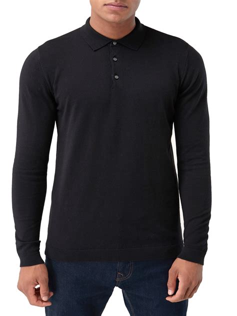 BLACK Mens Cotton Rich Long Sleeve Polo Shirt - Size XS to XXL