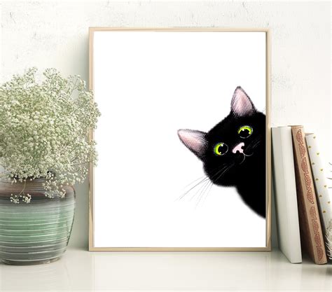 Black Cat Wall Art Black Cat Art Print Cat Painting Black Cat | Etsy