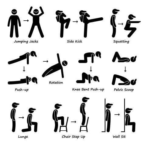 Body Workout Exercise Fitness Training Set 1 Stick Figure Pictogram Icons. 372104 Vector Art at ...