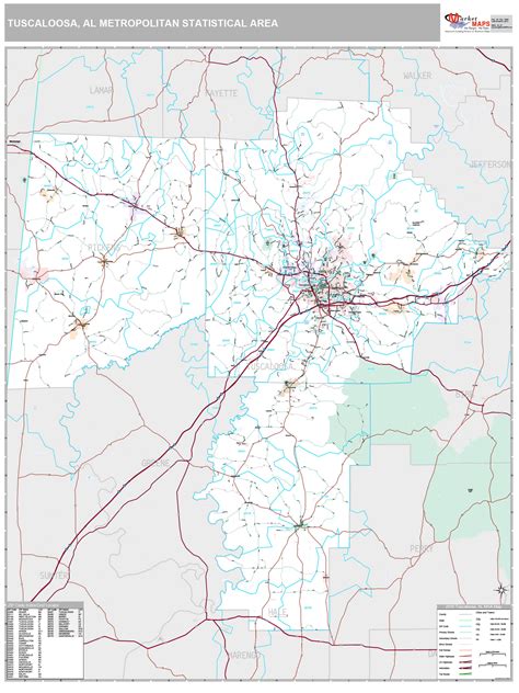 Tuscaloosa, AL Metro Area Wall Map Premium Style by MarketMAPS ...