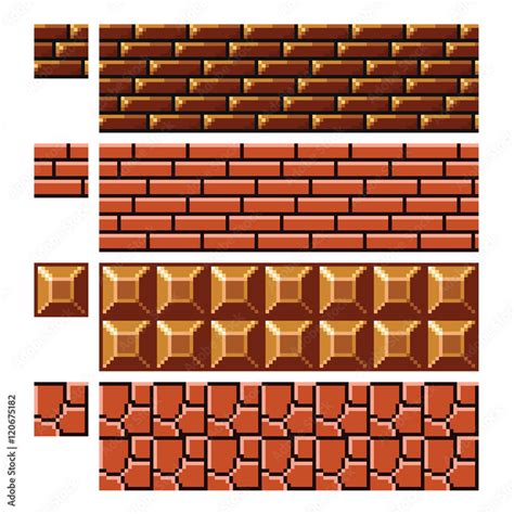 Texture for platformers pixel art vector - brick stone wall Stock Vector | Adobe Stock