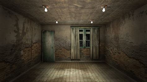 The Interior Design of Horror and Creepy Damage Empty Room., 3D ...