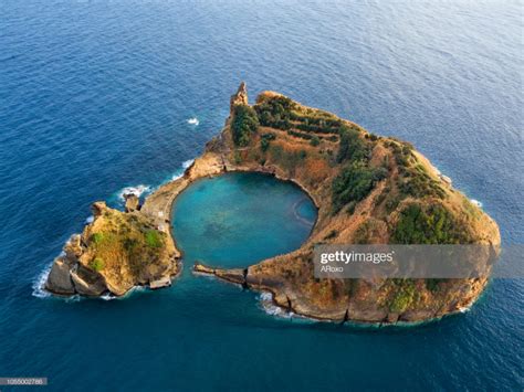 Stock Photo : Bird eye view in Azores, aerial panoramic view of slet of ...