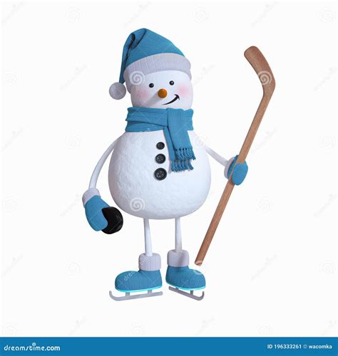 3d Render, Snowman Playing Ice Hockey, Winter Sports Mascot, Christmas ...