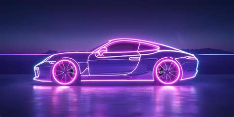 Side View of a Futuristic Car with Neon Gridlines on Low Back Wheel Concept Car Photography ...