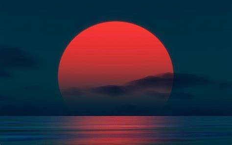 Wallpaper: Sunrise, Rising Sun, Red, Dark, Dawn, Shimmering Lake ...