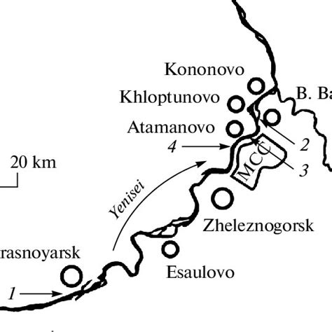 Schematic map of the Yenisei River site with sampling points ...