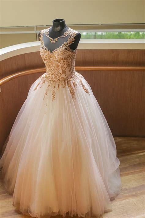 Sheer Neck Ball Gown Prom Dress With Beads in 2021 | Debut gowns, Debut dresses, Prom dresses ...