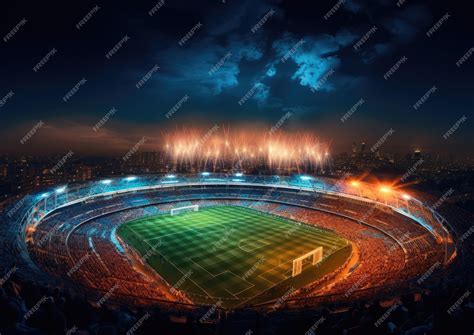 Premium AI Image | A panoramic view of a football stadium during a night game capturing the ...