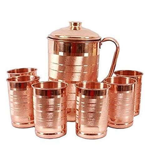 Copper Water jug with Lid and 6 Copper Glass Set 300 ml Each | Etsy