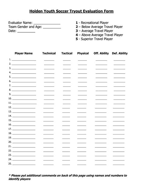 Printable Pdf Soccer Player Evaluation Form - Printable Forms Free Online