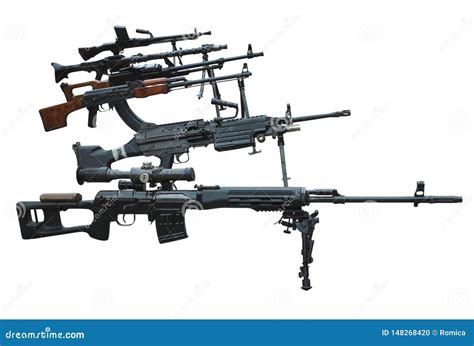 Military Set of Modern Weapons Machine Guns Arms Isolated on White Stock Photo - Image of fight ...