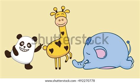 Best Friends Panda Giraffe Elephant Cartoon Stock Vector (Royalty Free) 492270778