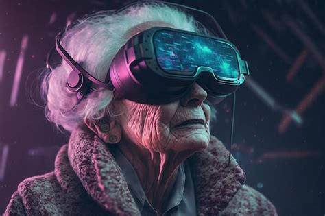 Premium AI Image | Generative ai senior woman using 3D vr goggles