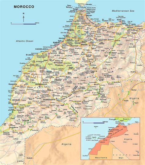 Large detailed road map of Morocco with airports. Morocco large ...