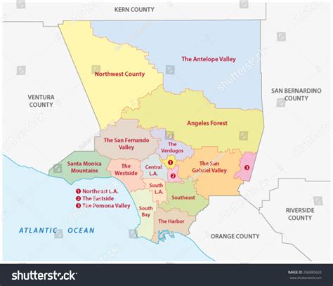 Los Angeles County Regions Map Stock Vector Illustration 296885693 ...