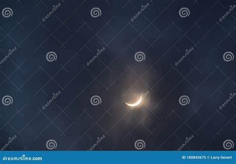 Crescent Moon in Light Clouds Stock Image - Image of darkness, dusk ...