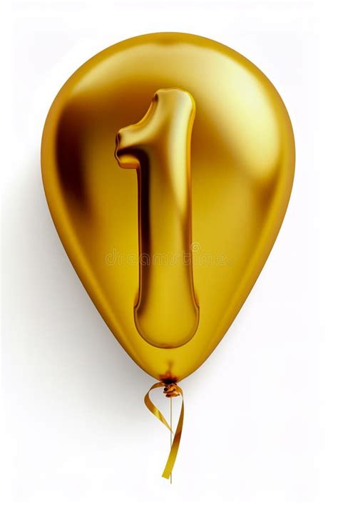 Helium Golden Balloon Shape of Number One, 1. Isolated on White Stock ...