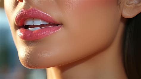 Premium AI Image | Closeup of lips slightly open mouth white teeth full lipstick Generative AI