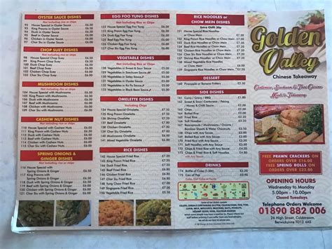 Menu at Golden Valley fast food, Coldstream