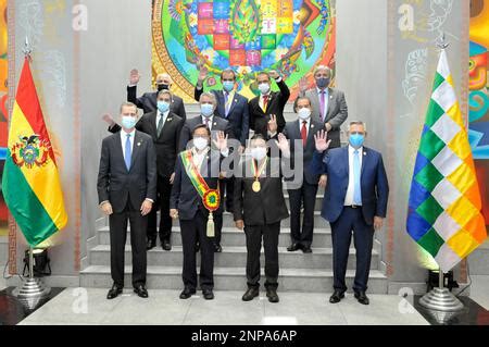 Presidents, from left, Bolivia's Luis Arce, Peru's Pedro Castillo, Ecuador's Guillermo Lasso and ...