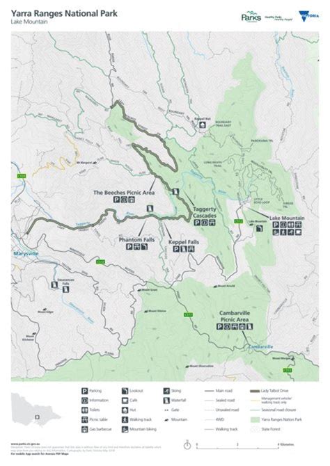 Yarra Ranges National Park-Lake Mountain Visitor Guide Map by Parks Victoria | Avenza Maps