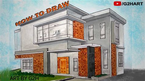 Architecture modern house 3D drawing | 2 point perspective - YouTube