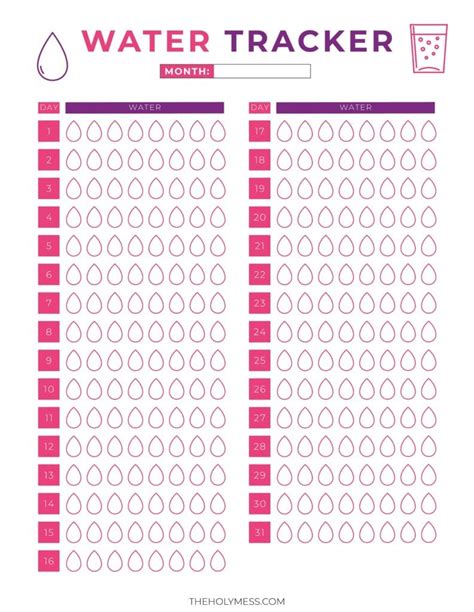 Free Printable Water Tracker for Health The Holy Mess