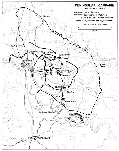 The Seven Days Battle Peninsula Campaign 1862 Map American Civil War