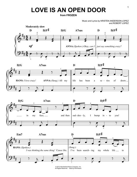 Love Is An Open Door sheet music by Robert Lopez (Easy Piano – 152427)