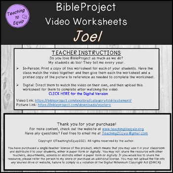 Bible book of Joel Overview Summary Activity by Teaching to Equip