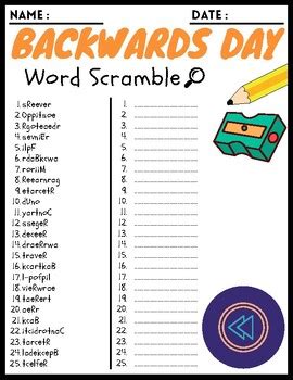 Backwards Day Word Scramble Puzzle Worksheets Activities | TPT