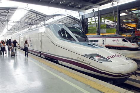 Renfe high speed train (Alta Velocidad Española, AVE) in Málaga, Spain ...