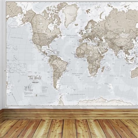 Giant World Map Mural Neutral mural Wall Decal, Map Wallpaper, Home ...